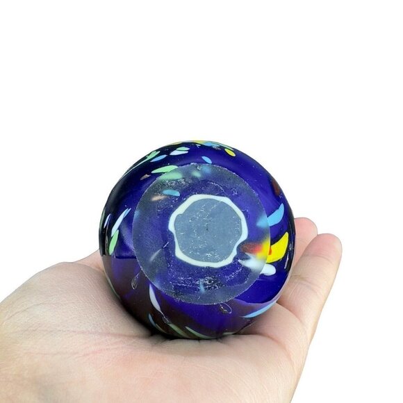 Multicolor Egg Shaped Art Glass Paperweight Figurine Cobalt Blue Dots 4"T 2.25"W - Picture 3 of 12